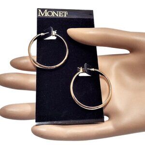 1 1/8" Monet Wedding Band Hoop Pierced Stud Earrings Gold Vintage Polished Rings